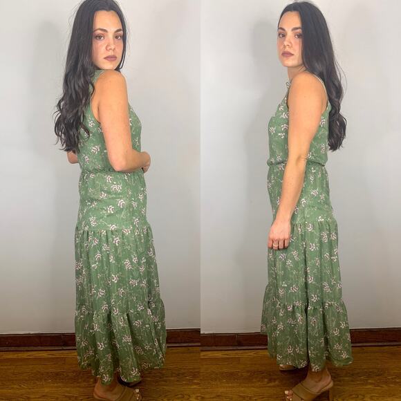 Lush All in Favor High Neck Sleeveless Tiered Dress in Sage Floral - Picture 4 of 6